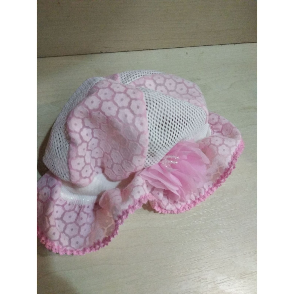 Sun Hat Girls' Pink EUC Floral Print, Flower Accent